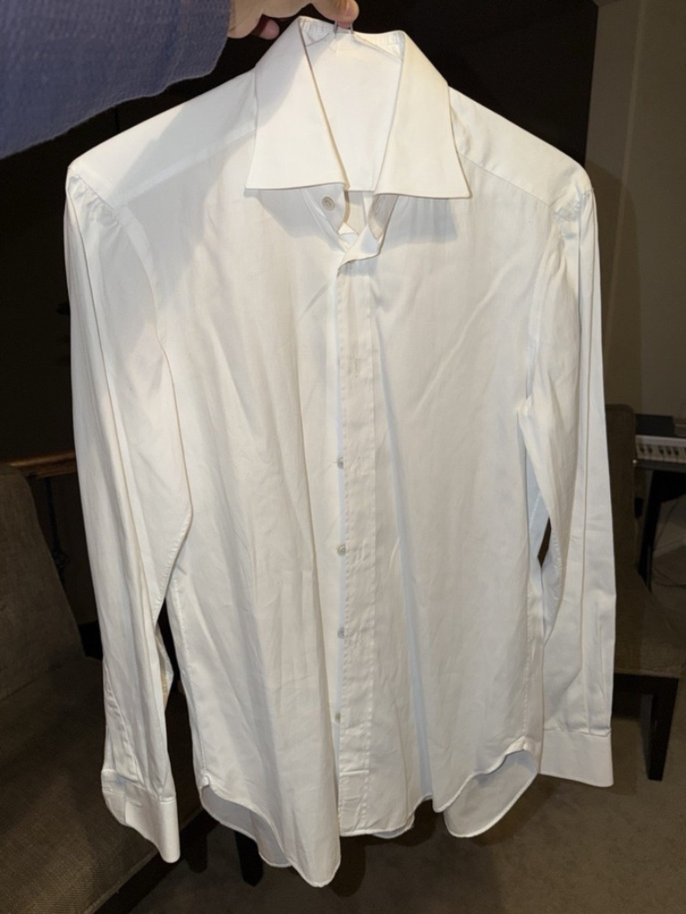 Kiton White Men's Dress Shirt Spread Collar 15.5 Long Sleeve Barrel Cuff